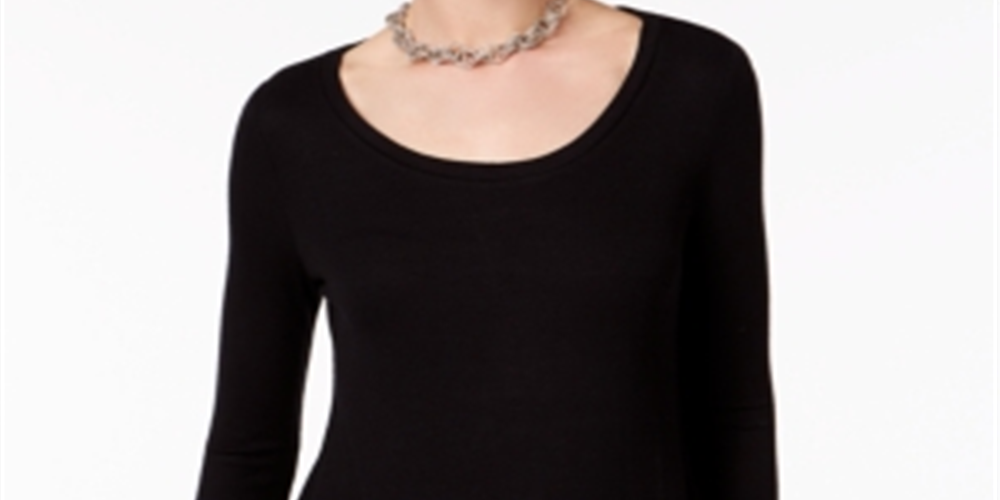 Inc Women's Petite Colorblocked Handkerchief Hem Top  - Deep Black Size Petite S