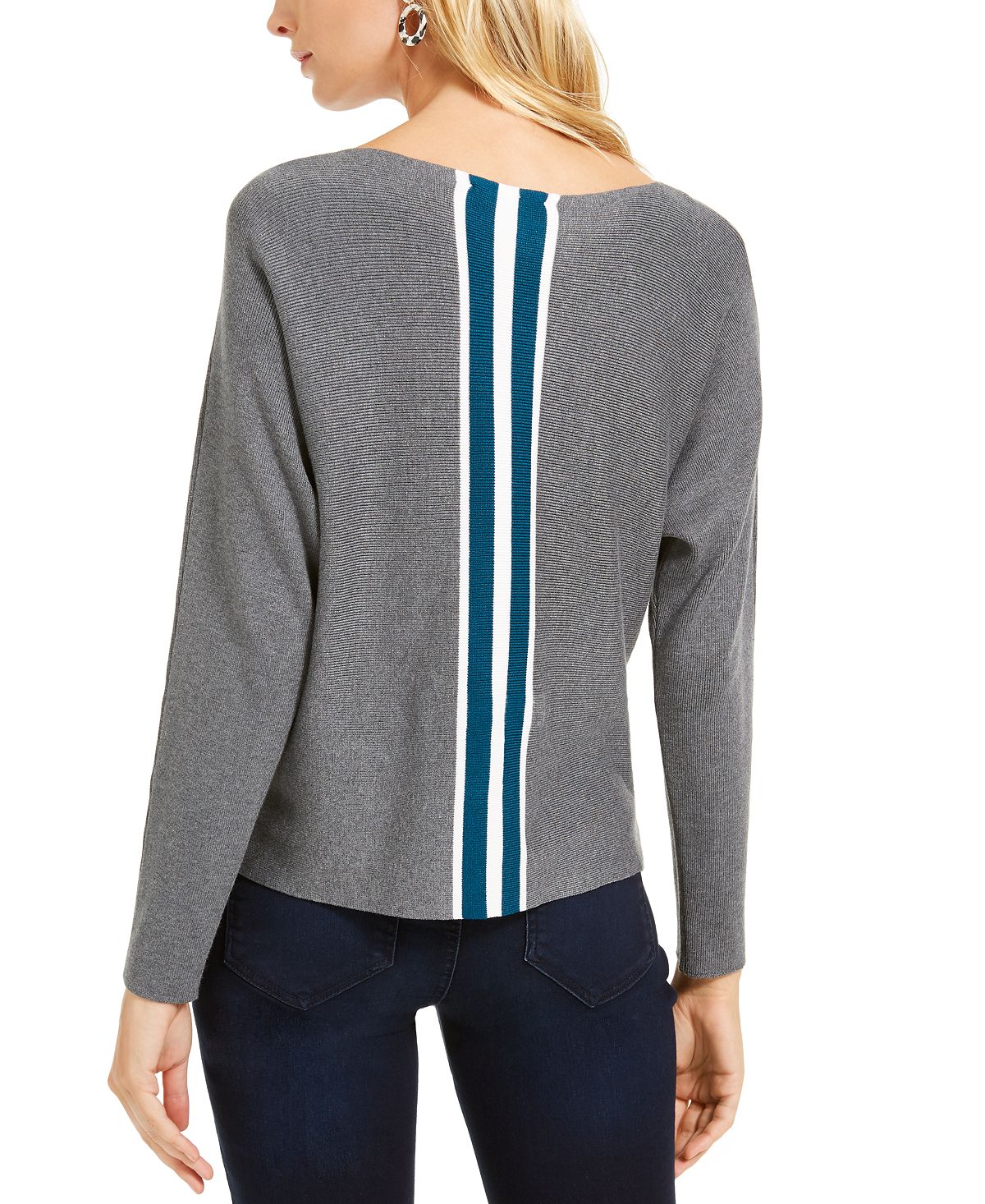 INC International Concepts Women's Varsity Stripe Sweater Gray Petite L