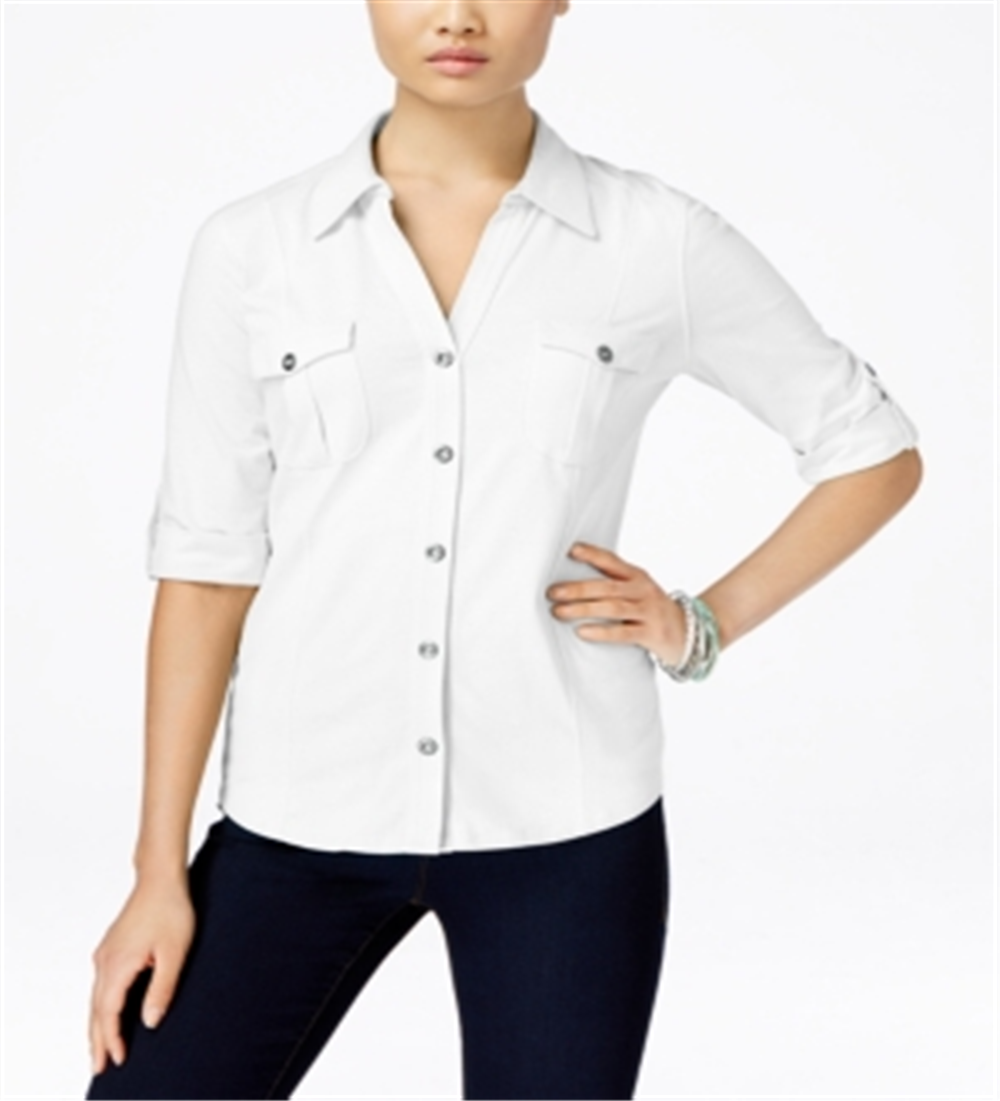 Style & Co Petite Jersey Utility Shirt White Size Petite L