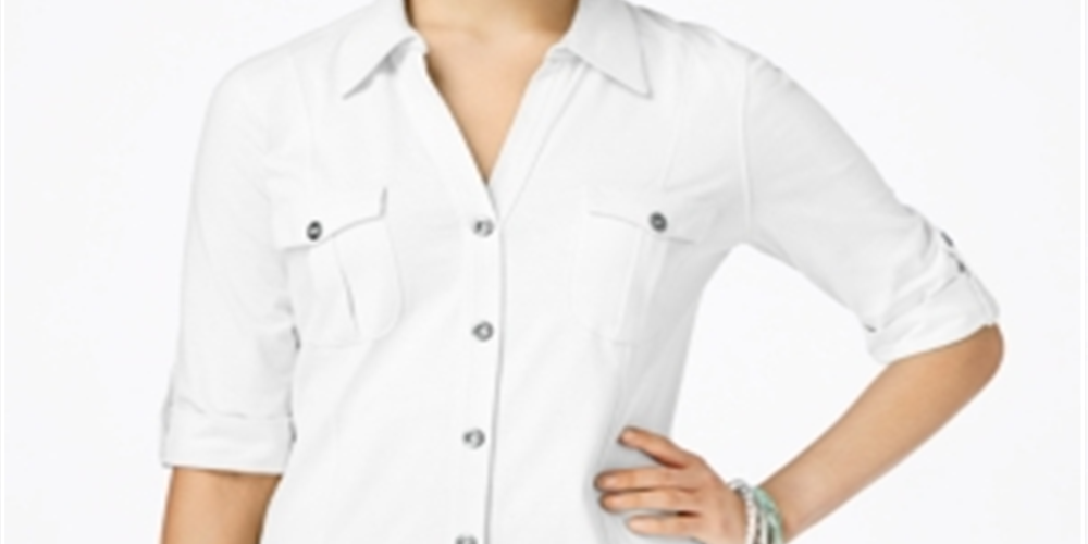 Style & Co Petite Jersey Utility Shirt White Size Petite L