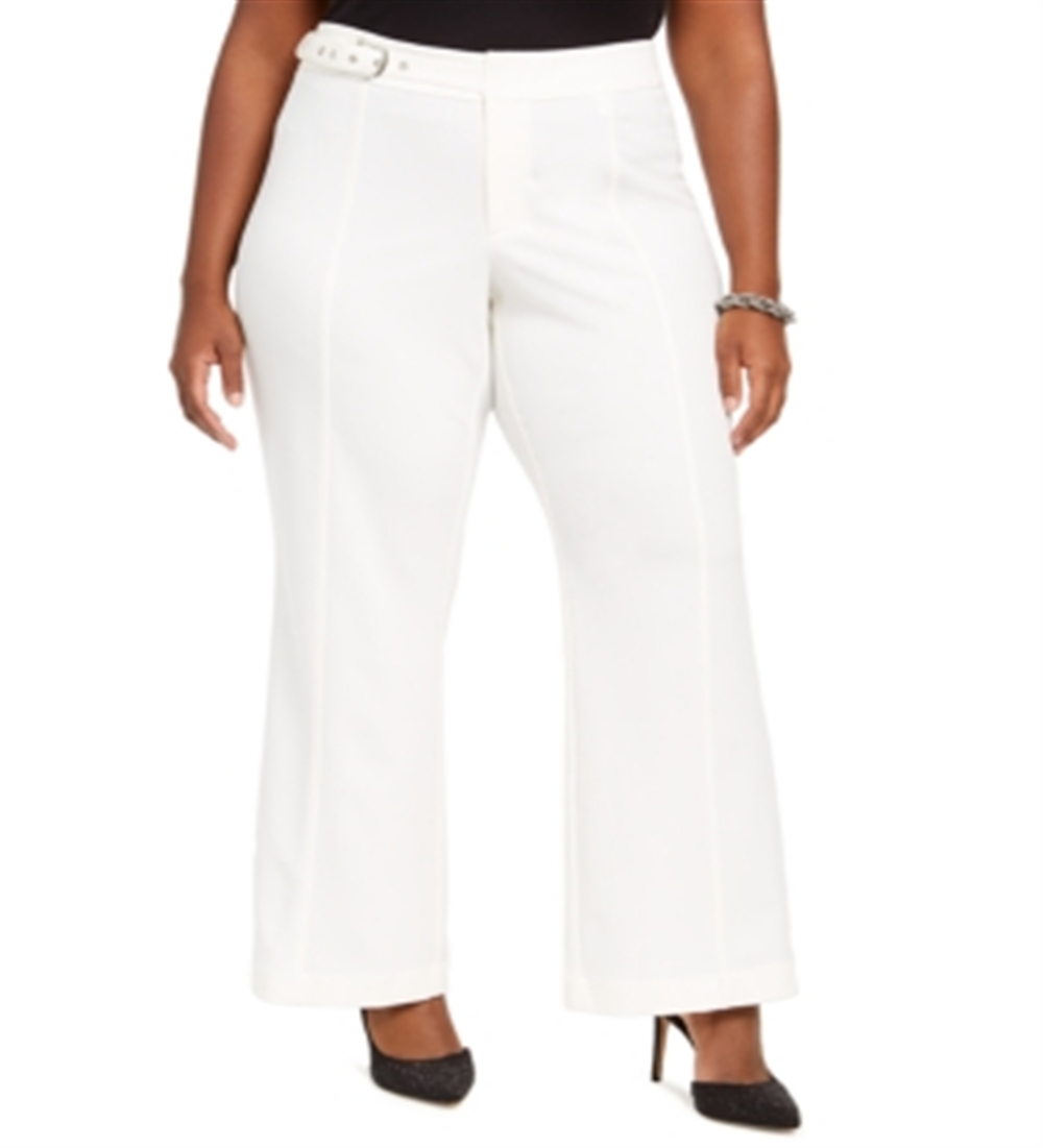 INC Women's Belted Solid Wide Leg Wear to Work Pants White Size 16W