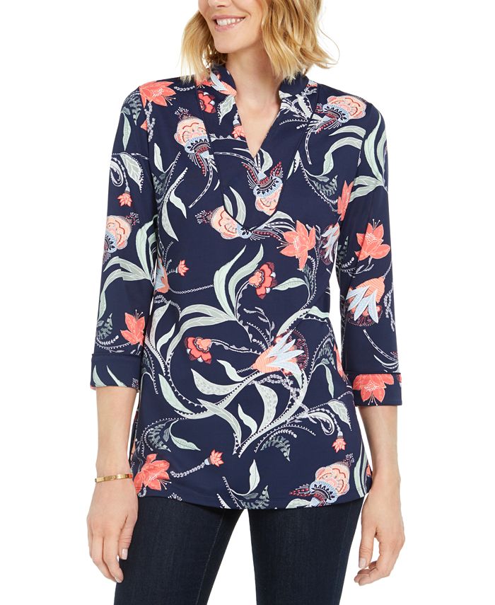 Charter Club Women's Paisley Print Tunic Blue Size Petite Small