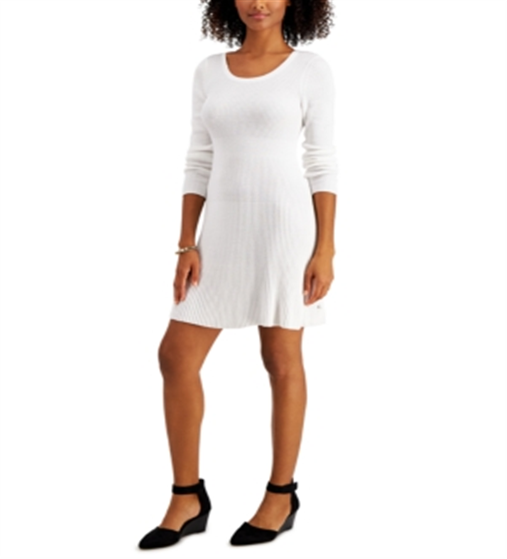Style & Co Women's Ribbed Sweater Dress White Size Large