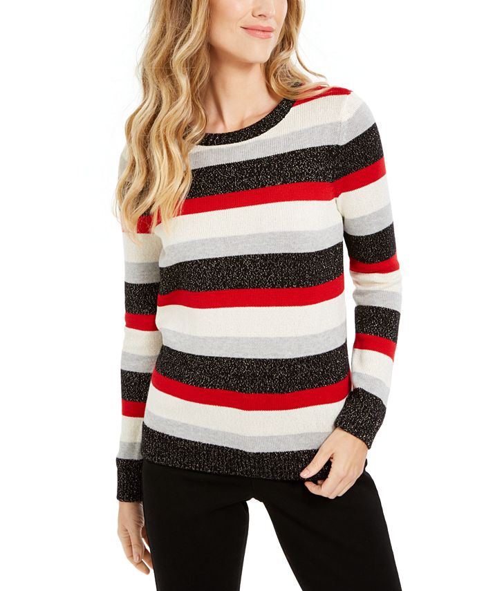 Charter Club Women's Striped Sweater Black Size Petite L