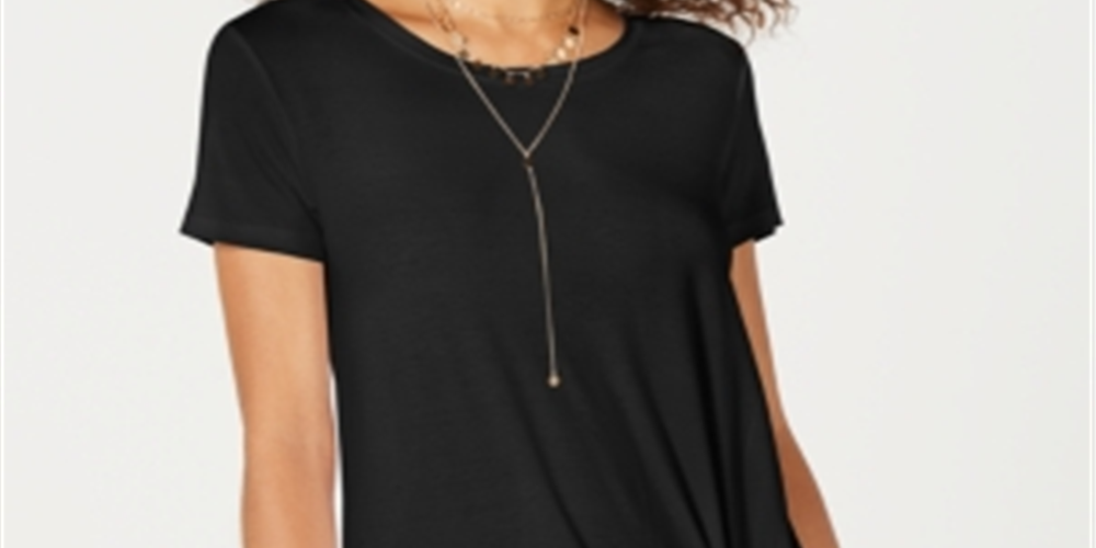 Style & Co Women's Knot Hem T-Shirt Black Size Medium