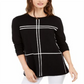Alfani Women's Petite Grid-Pattern Sweater Black Size Petite M