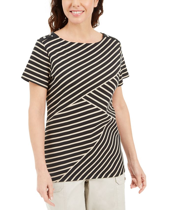 Karen Scott Women's Asymmetrical Striped Top Black Size XX-Large