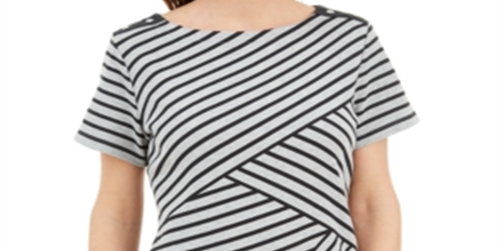 Karen Scott Women's Asymmetrical Striped Top Black Size XX-Large