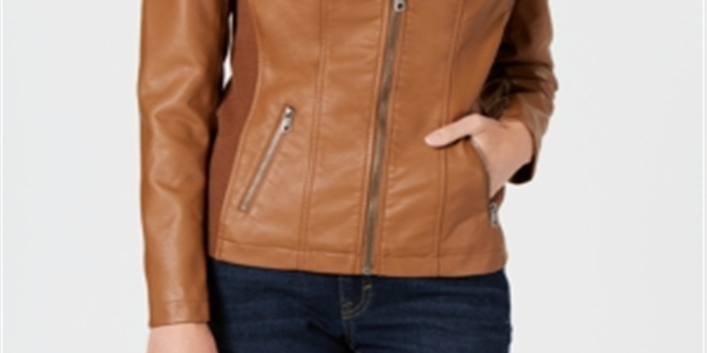 Style & Co Women's Faux Leather Moto Jacket Brown Size X-Large
