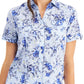 Karen Scott Women's Tuscan Garden Cotton Shirt Blue Size Petite X-Large