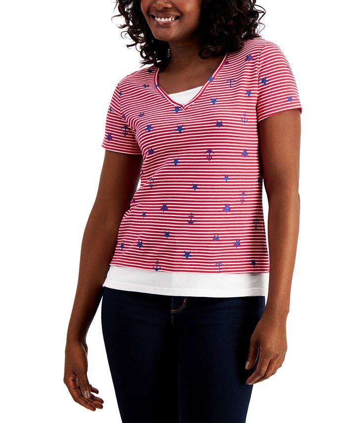 Karen Scott Women's Sailor T-Shirt Red Size Petite Small