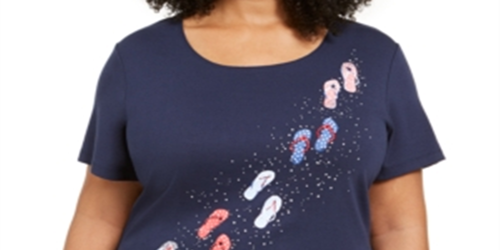 Karen Scott Women's Steps Graphic Top Blue Size Petite Small