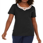 Karen Scott Women's Cotton Lattice Trim Top Black- Size PP