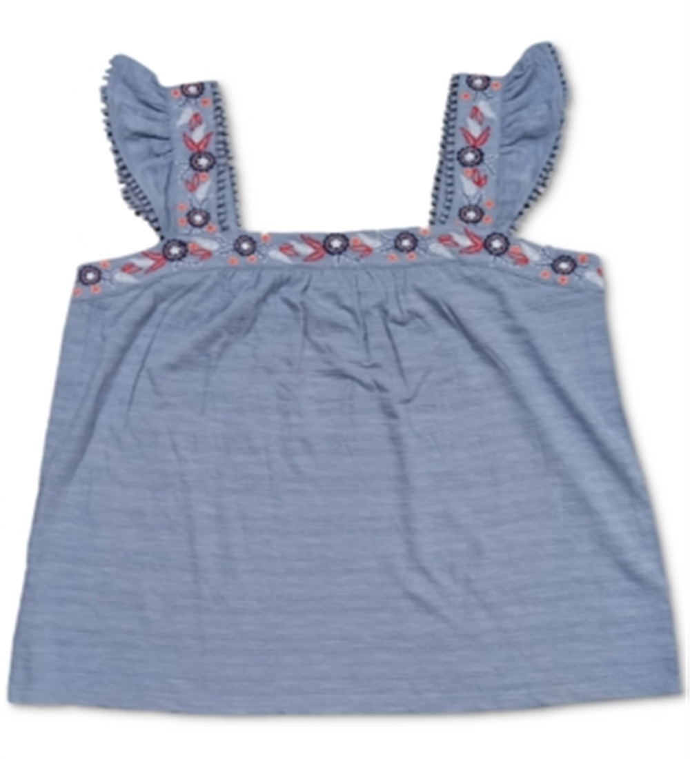 Style & Co Women's Plus Pointelle Linear Jacquard Embroidered Strap Top Blue Size 3X