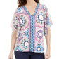 JM Collection Women's Flutter Sleeve Top  Blue Size Petite Medium