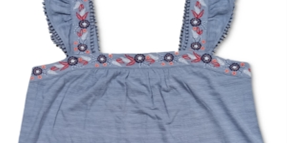 Style & Co Women's Plus Pointelle Linear Jacquard Embroidered Strap Top Blue Size 4X