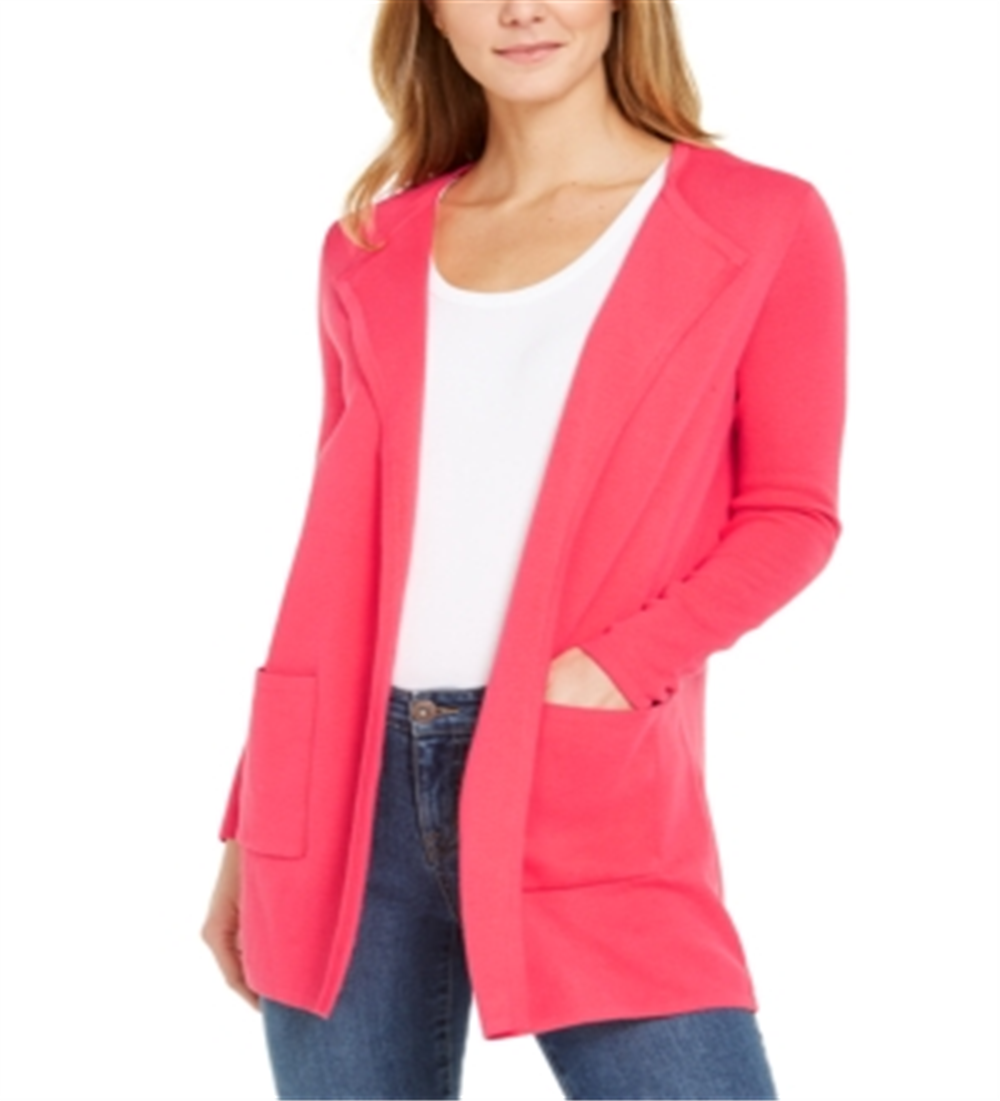 Charter Club Women's Milano Cotton Open Front Sweater Pink Size Medium