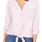 Style & Co Women's Cotton Embroidered Tie Hem Shirt Pink Size Petite Small