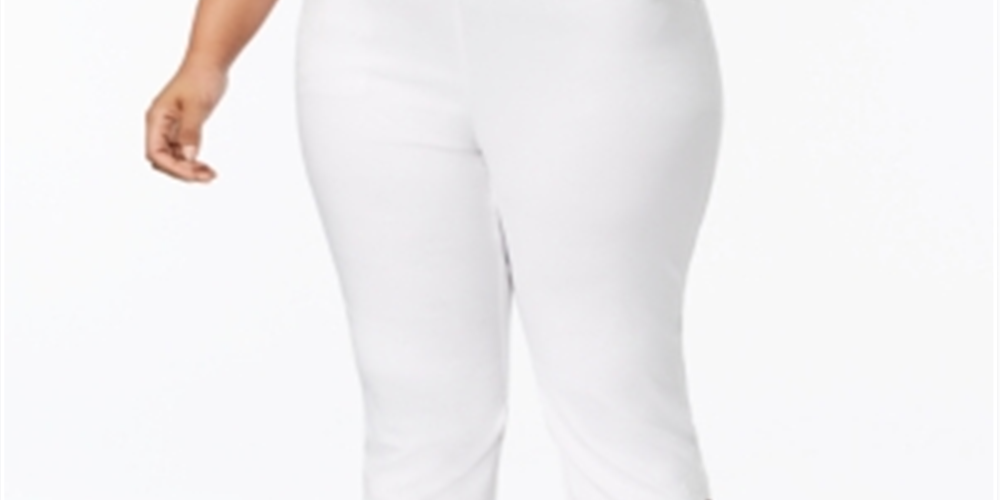 INC International Concepts Women's Plus Size Lace-Hem Capri Pants Bright White Size 14W
