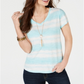 Style & Co Women's Cotton Printed T-Shirt Blue Size Petite Small