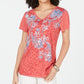 Style & Co Women's Graphic Print T-Shirt Red Size Petite Large