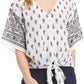 Karen Kane Women's Paisley Polyester Tie Front Top White Size Large
