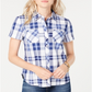 Tommy Hilfiger Women's Cotton Plaid Camp Shirt Blue Size Small