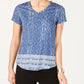 Style & Co Women's Cotton Printed T-Shirt Blue Size Petite X-Large