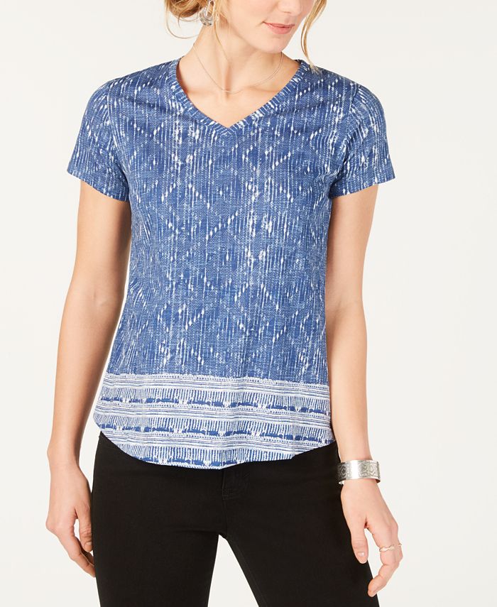 Style & Co Women's Cotton Printed T-Shirt Blue Size Petite X-Large