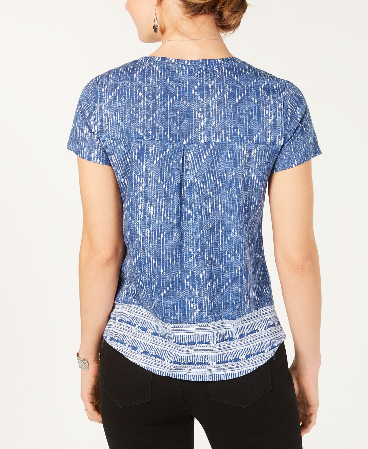 Style & Co Women's Cotton Printed T-Shirt Blue Size Petite X-Large