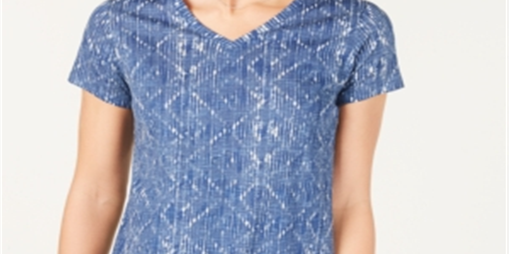 Style & Co Women's Cotton Printed T-Shirt Blue Size Petite X-Large