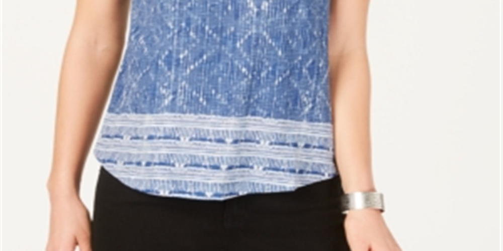 Style & Co Women's Cotton Printed T-Shirt Blue Size Petite X-Large