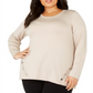 Alfani Women's Plus Round Neck Button Hem Sweater Brown Size 2X