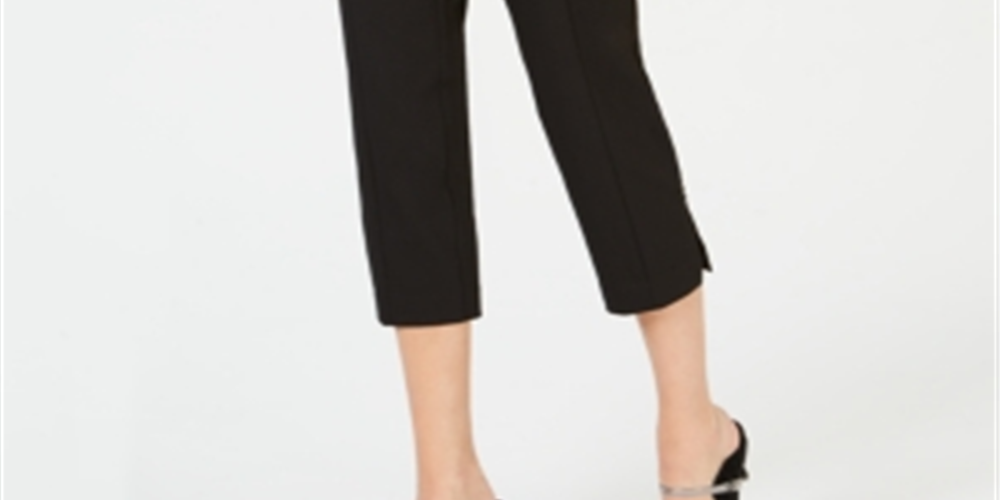 Alfani Women's Front Tab Slim Stretch Dress Pants Black Size 14