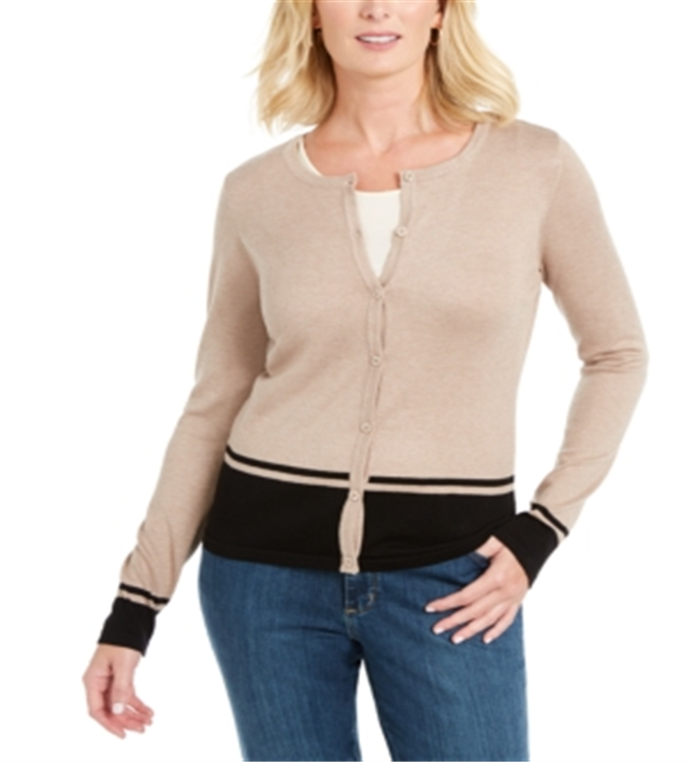 Karen Scott Women's Colorblocked Hem Cardigan Green Size Petite S