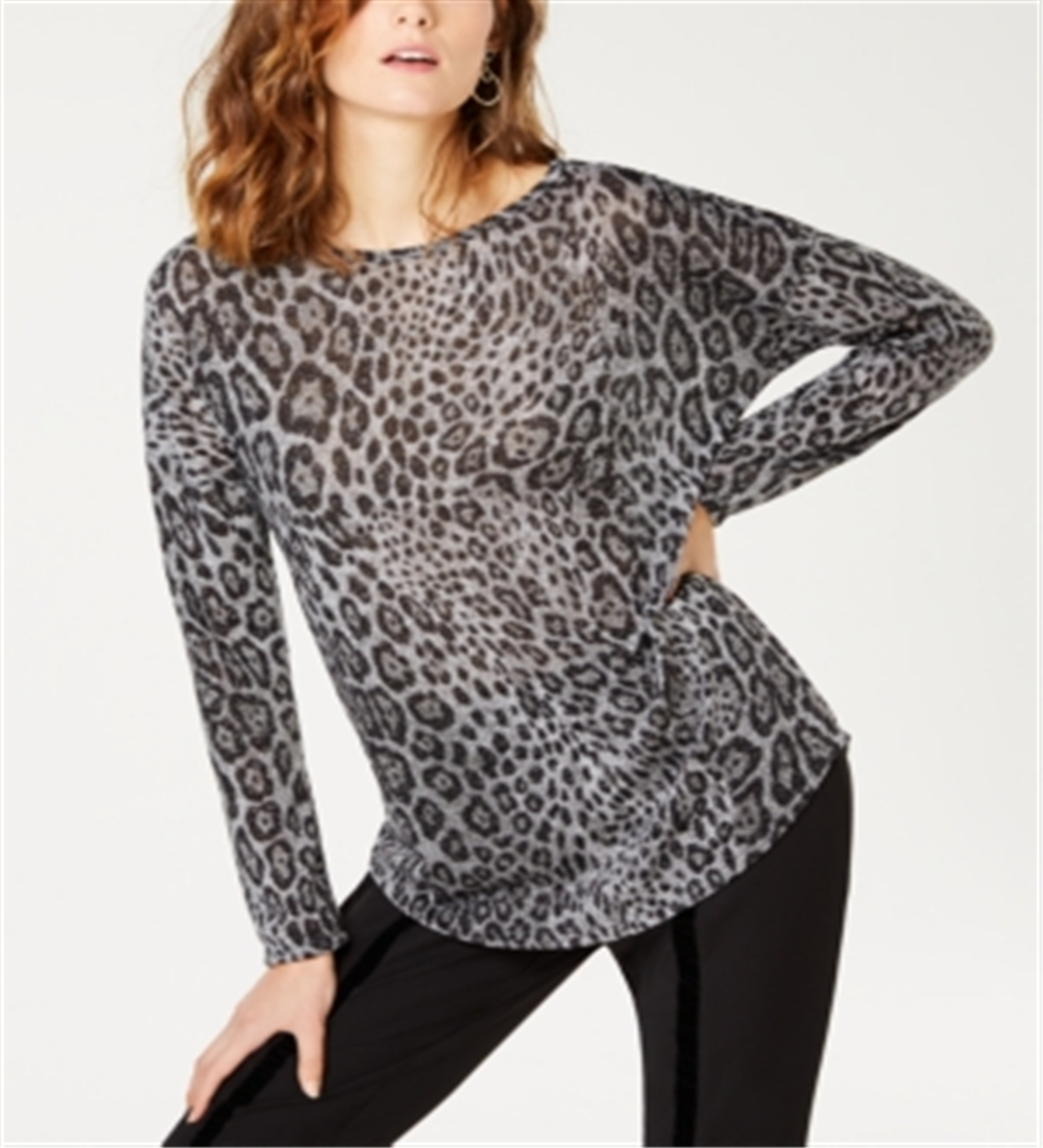 INC International Concepts Women's Metallic Cheetah Top Gray Size S