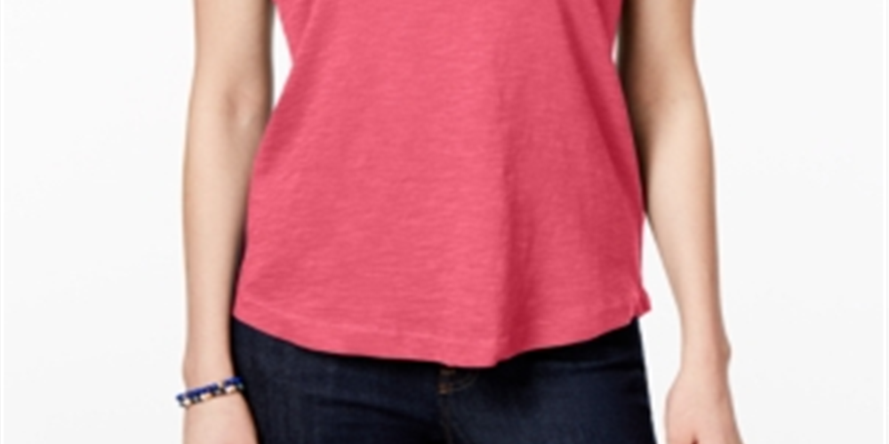Style & Co Women's V Neck Pocket T-Shirt Pink Size Petite Medium
