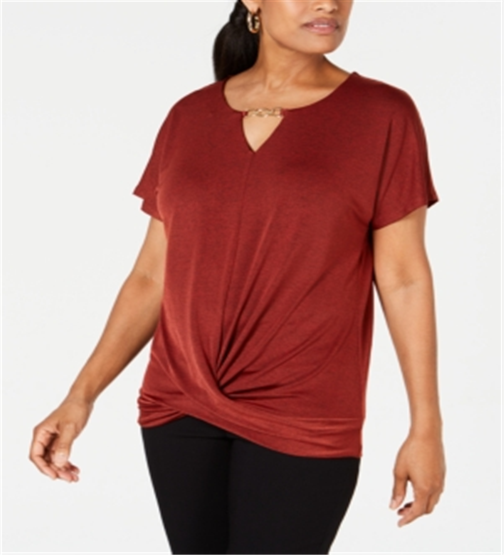 JM Collection Women's Twist Hem Top Red Size Medium