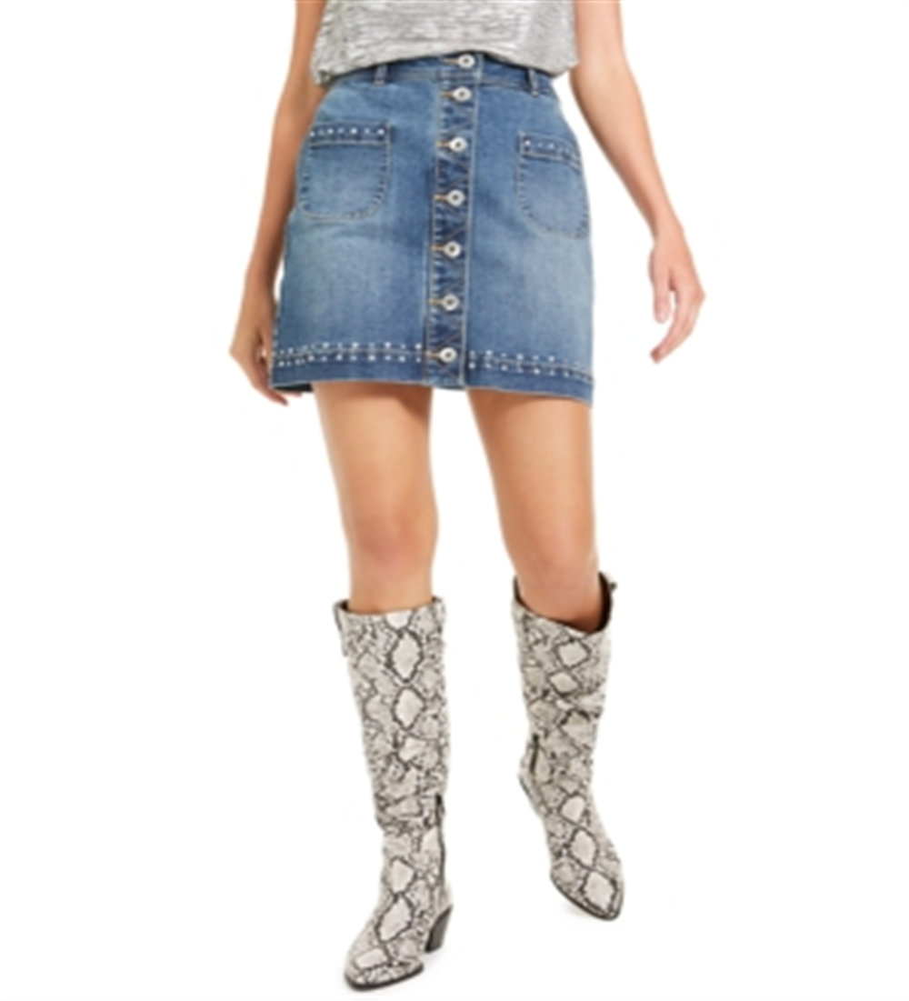 INC International Concepts Women's Studded Jean Skirt Blue Size 0