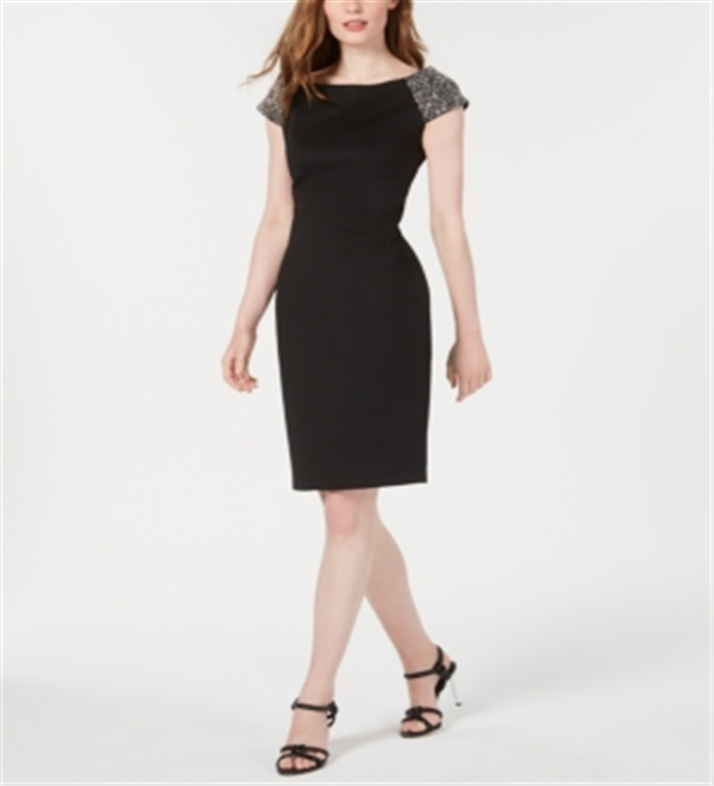 Calvin Klein Women's Embellished Off-the-Shoulder Cocktail Dress Black Size 12