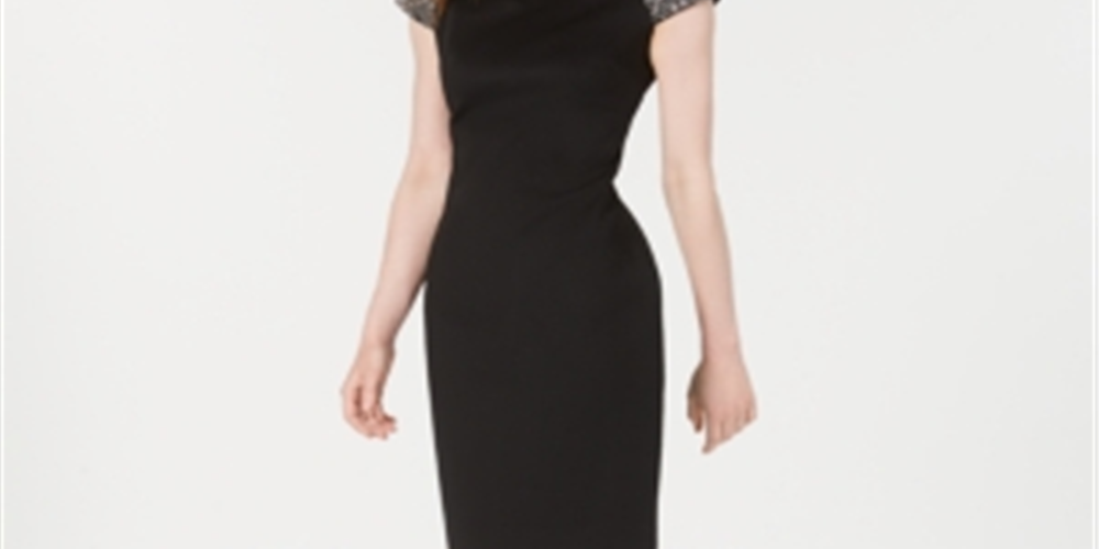 Calvin Klein Women's Embellished Off-the-Shoulder Cocktail Dress Black Size 12