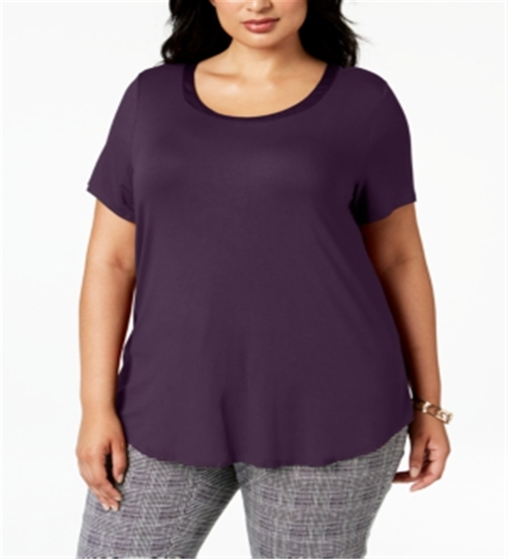 Alfani Women's Satin Trim High Low T-Shirt Purple Size 4X