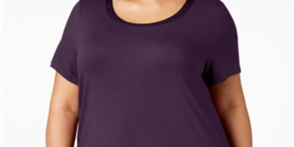Alfani Women's Satin Trim High Low T-Shirt Purple Size 4X