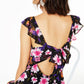 Bar III Women's Floral Print Open Back Dress Black Size X-Large