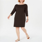 Karen Scott Women's Boat Neck Studded Dress Brown Size Petite L