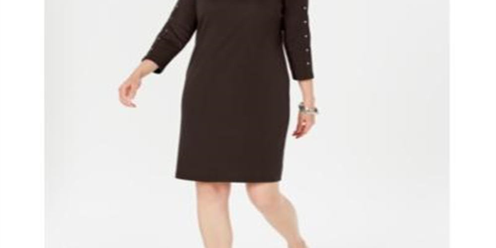 Karen Scott Women's Boat Neck Studded Dress Brown Size Petite L