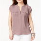 INC International Concepts Women's Short Sleeve V Neck Top Pink Size Large