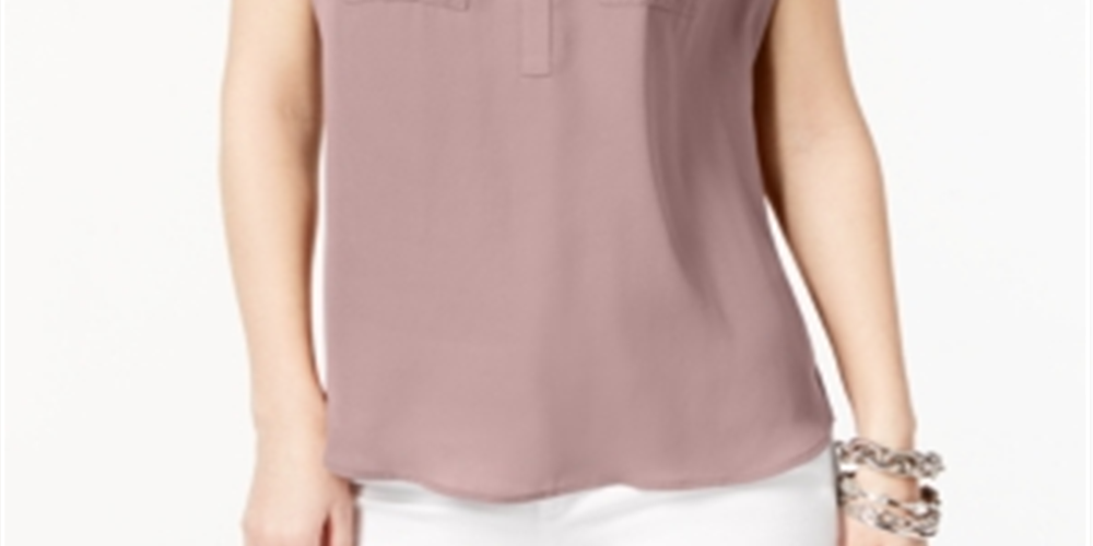 INC International Concepts Women's Short Sleeve V Neck Top Pink Size Large