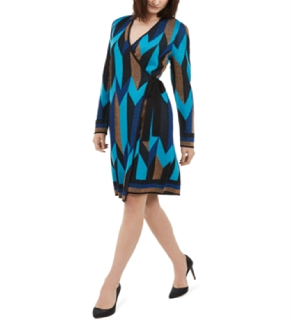 INC International Concepts Women's Wrap Sweater Dress Blue Size Medium