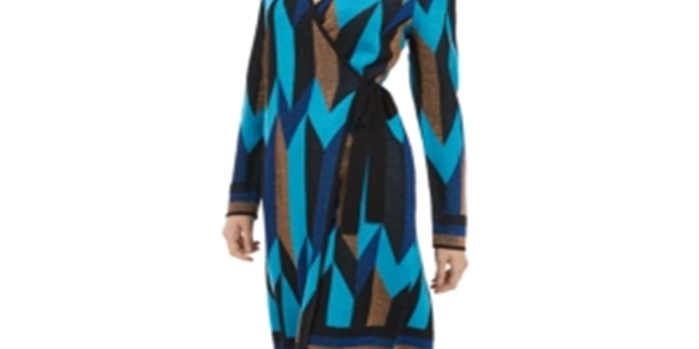 INC International Concepts Women's Wrap Sweater Dress Blue Size Medium
